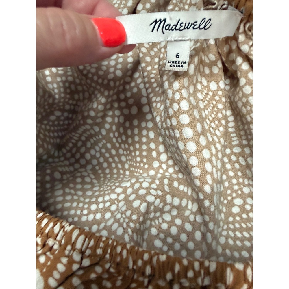 Madewell Vneck Balloon Sleeve Smocked Waist Maxi Dress Dotted Brown White Size 6 - Picture 3 of 12
